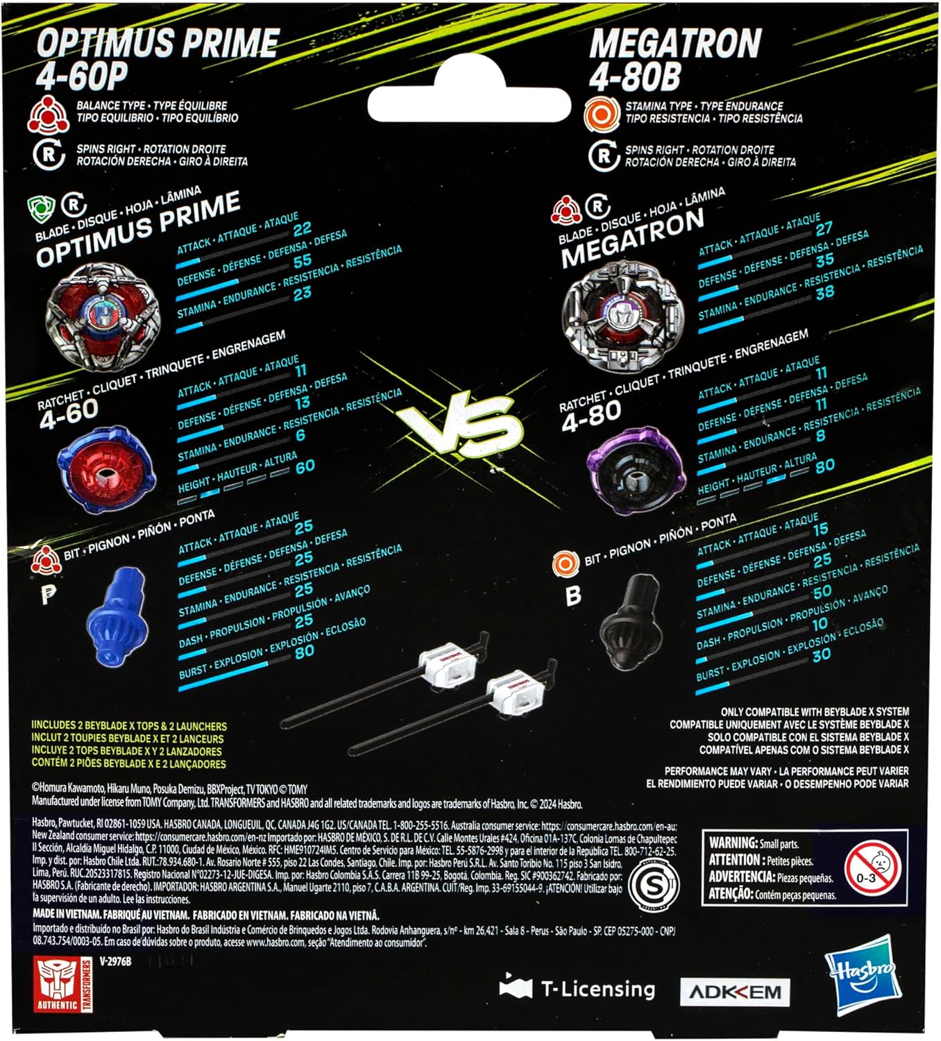 Beyblade X Transformers Collab Optimus Prime 4-60P vs. Megatron 4-80B Multipack Set with 2 Tops & 2 launchers