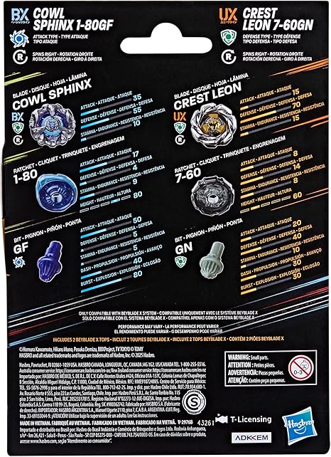 Beyblade X Cowl Sphinx 1-80GF BX & Crest Leon 7-60GN UX Dual Pack Set