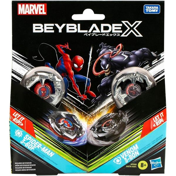 Beyblade X Marvel Spider-Man 3-60F vs. Venom 3-80N Multipack Set, Includes 2 Right-Spin Tops & Launchers