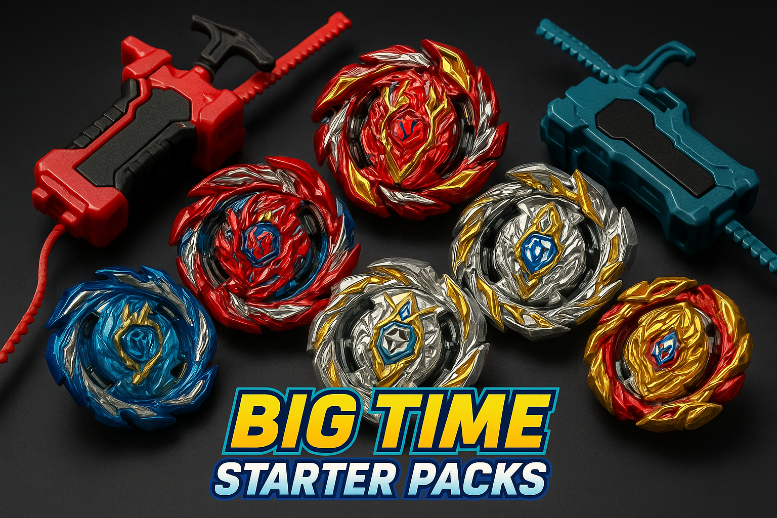 beyblade starter pack with text at the bottom Big Time Starter Packs