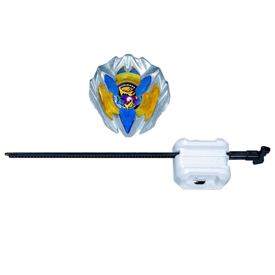 Beyblade X Buster Dran spinning in intense battle