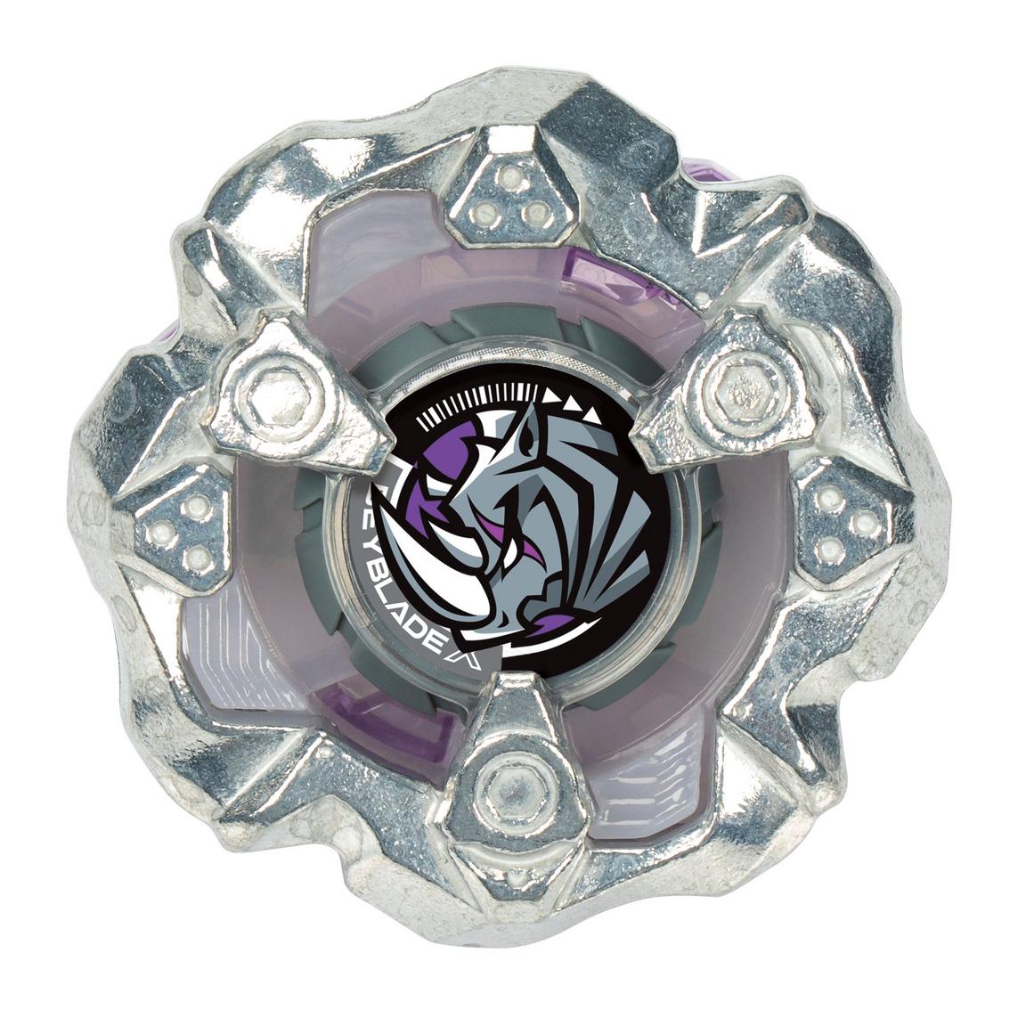 Close-up of Beyblade X Horn Rhino 3-80S blade and ratchet details