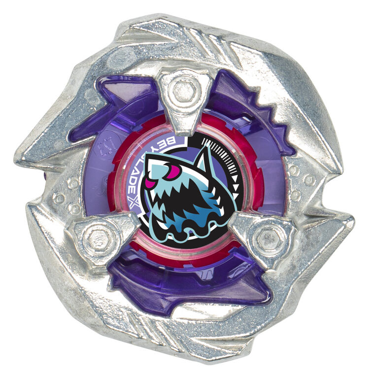 Close-up of Beyblade X Keel Shark 3-60LF blade and ratchet details