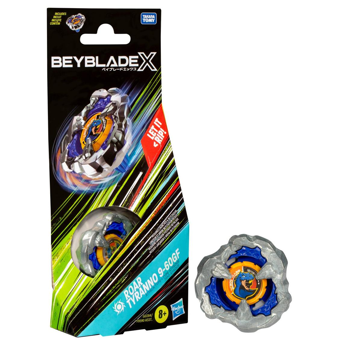 Beyblade X Roar Tyranno 9-60GF Booster Pack front view with attack top