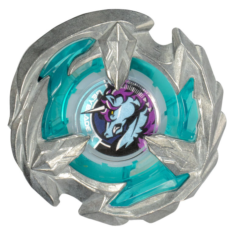 Close-up of Beyblade X Sting Unicorn 5-60GP blade and ratchet details