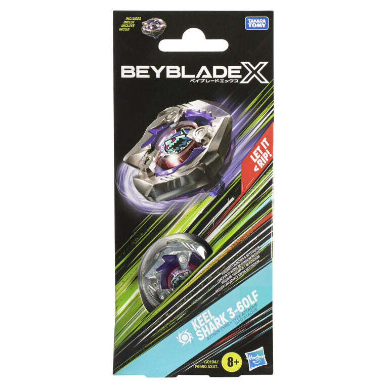 Side view of Beyblade X Keel Shark 3-60LF right-spin top
