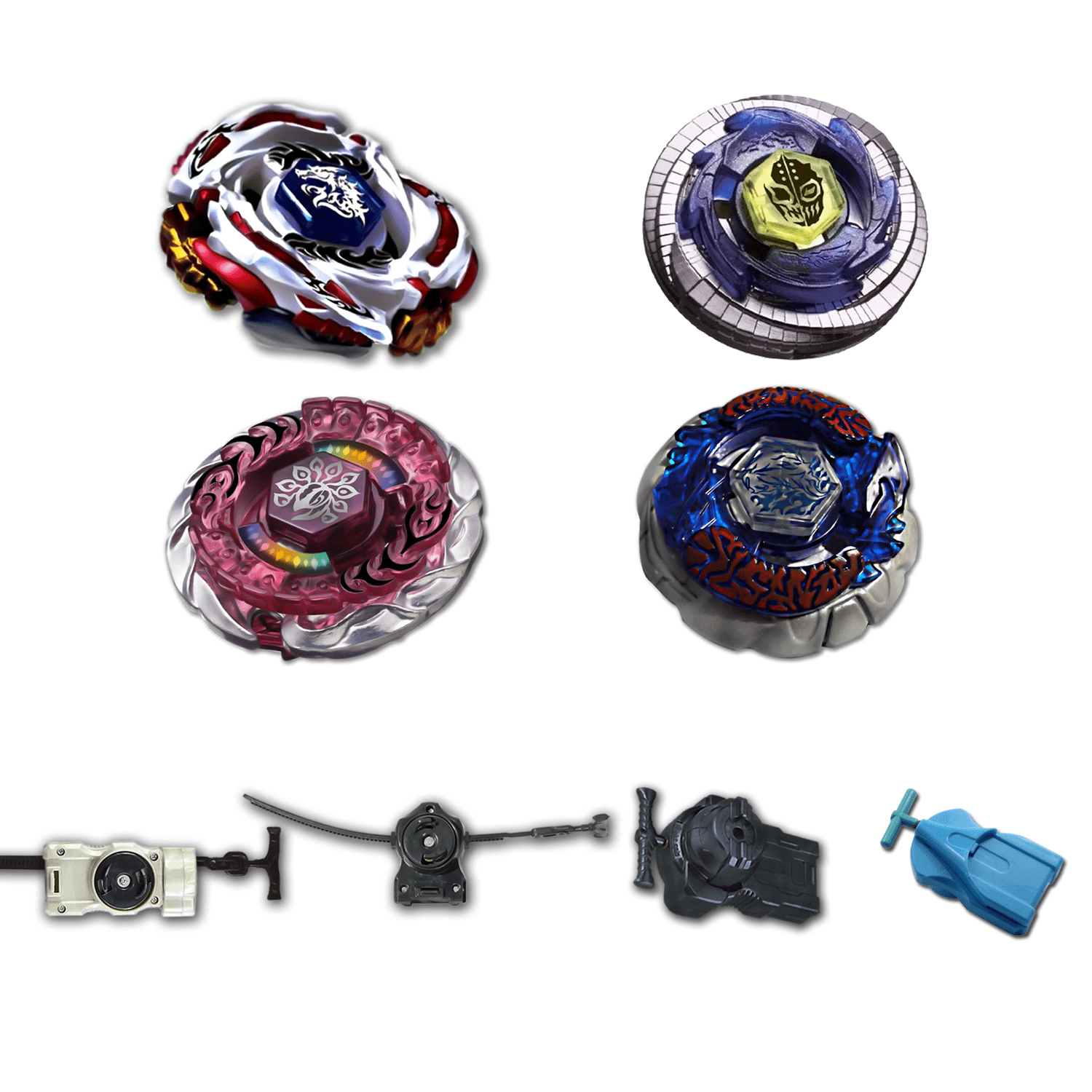 Beyblade 4 Pack  Meteo L-Drago LW105LF BB-88, Bakushin Susanow White 105F, Evil Befall UW145 BB-100, Duo Uranus Ice-Titan 230WD BB-121A +1 Free Launcher-The Beybladers-Preset,Rebuy