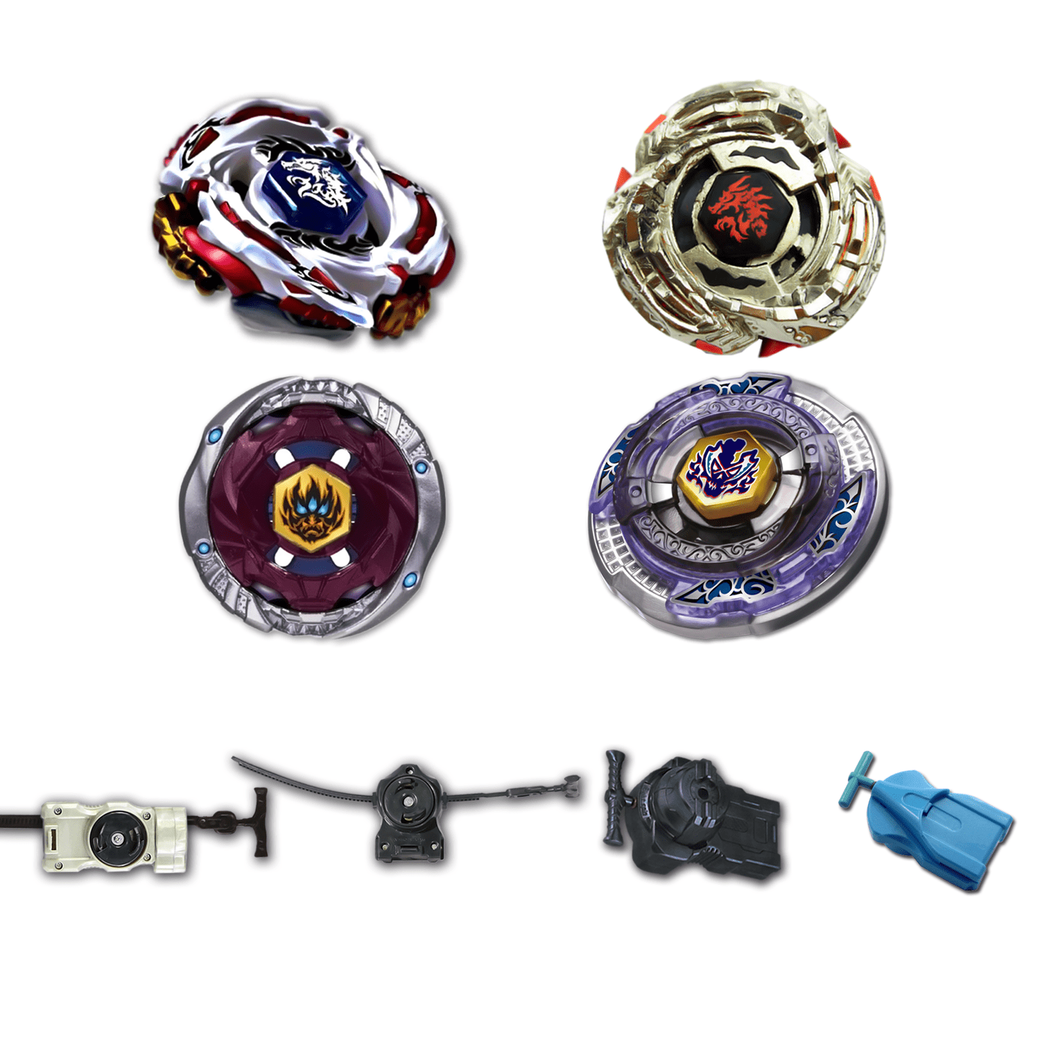 Beyblade 4 Pack Meteo L-Drago LW105LF BB-88, Phantom Orion B:D BB-118, Scythe Kronos T125EDS BB-113, L-Drago Guardian S130MB BB-121C +1 Free Launcher-The Beybladers-Preset,Rebuy