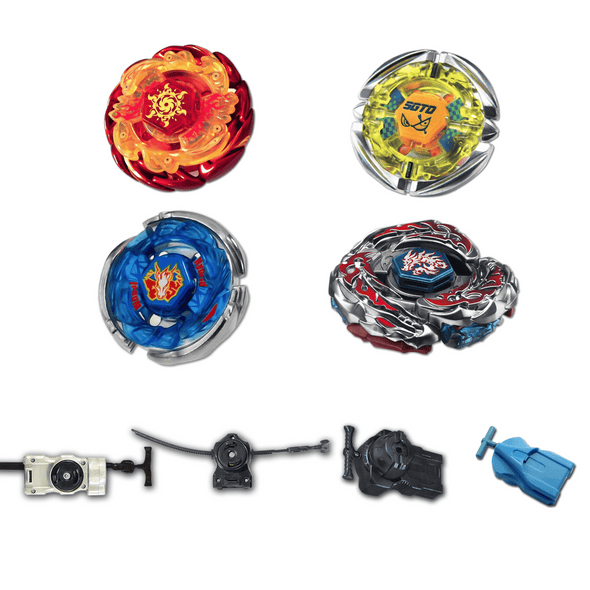 Beyblade 4 Pack Storm Pegasus 105RF BB-28, Sol Blaze Red V145AS, Flame Sagittario C145S BB-35, L-Drago Destroy Destructor F:S BB-108 +1 Free Launcher-The Beybladers-Preset,Rebuy