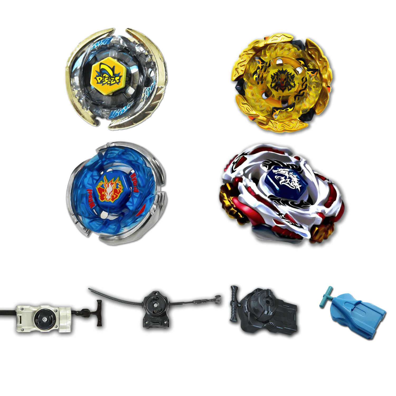 Beyblade 4 pack Storm Pegasus 105RF BB-28, Thermal Pisces T125ES BB-57, Meteo L-Drago LW105LF BB-88, Hell Kerbecs Hades BD145DS BB-99 +1 Free Launcher-The Beybladers-Preset,Rebuy