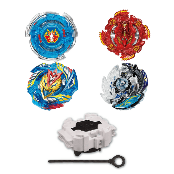 Beyblade Burst 4 Pack Storm Pegasus B-140-02 , Bloody Longinus B-132 03, Cho-Z Valkyrie B-127, Killer Deathscyther B-85 w/ Free Launcher-The Beybladers-bundle pack,Burst,Essential,limited edition,Preset,Rebuy